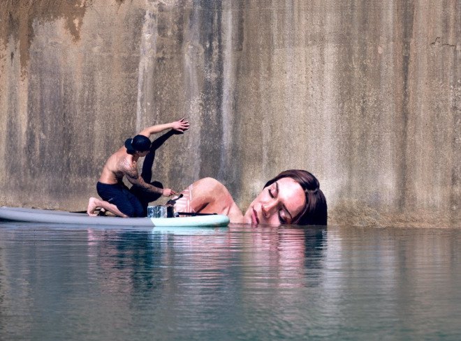 hula, hawaii street art, waterway murals, sean yoro, water murals, realistic portraits, street art, hawaii