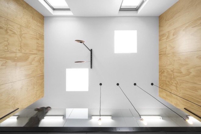 Naturehumaine, In Suspension by Naturehumaine, In Suspension, plywood, unfinished plywood, gymnastic rings, exercise room, house renovation, home renovation, Montreal,