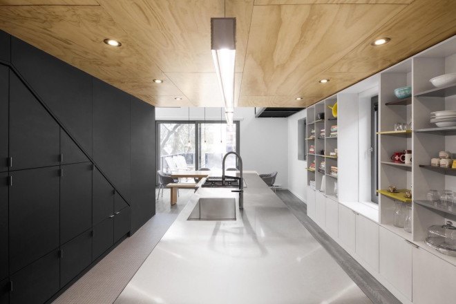 Naturehumaine, In Suspension by Naturehumaine, In Suspension, plywood, unfinished plywood, gymnastic rings, exercise room, house renovation, home renovation, Montreal,
