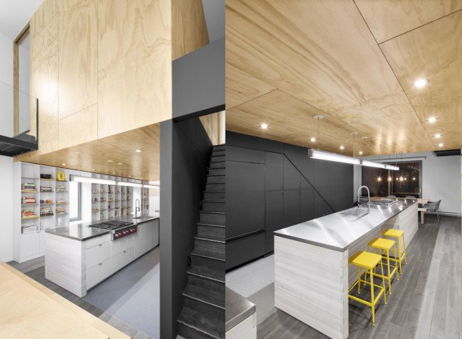 Naturehumaine, In Suspension by Naturehumaine, In Suspension, plywood, unfinished plywood, gymnastic rings, exercise room, house renovation, home renovation, Montreal,