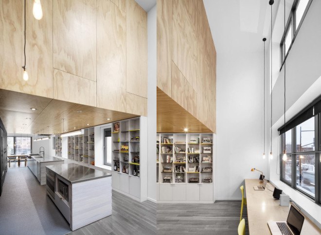 Naturehumaine, In Suspension by Naturehumaine, In Suspension, plywood, unfinished plywood, gymnastic rings, exercise room, house renovation, home renovation, Montreal,