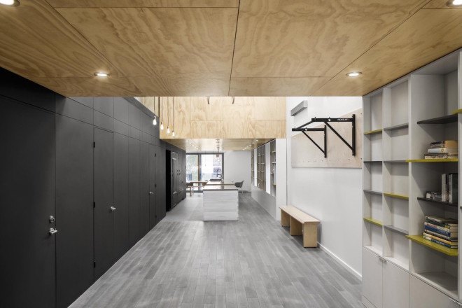 Naturehumaine, In Suspension by Naturehumaine, In Suspension, plywood, unfinished plywood, gymnastic rings, exercise room, house renovation, home renovation, Montreal,