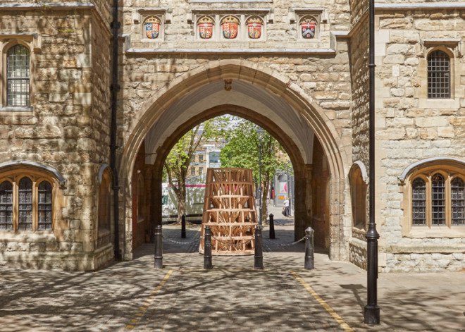 Sebastian Cox, Laura Ellen Bacon, wooden sculpture, temporary installation, carbon emissions, Clerkenwell Design Week, London, green design, eco-friendly art, art installation