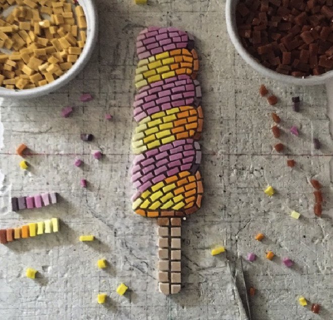 jim bachor, ice cream mosaic, pothole mosaic, pothole street art, street art, guerrilla street art, wanksy, potholes