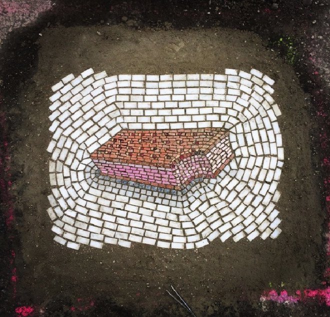 jim bachor, ice cream mosaic, pothole mosaic, pothole street art, street art, guerrilla street art, wanksy, potholes