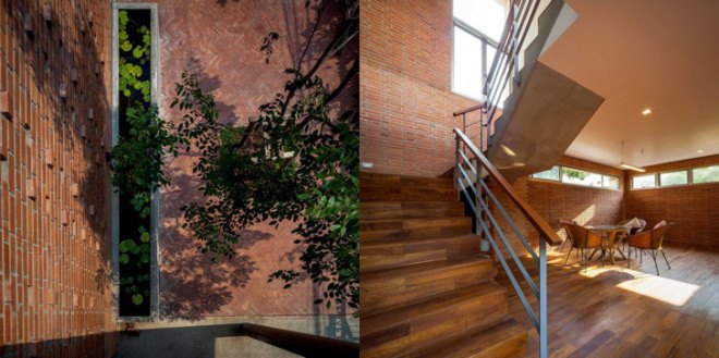 green design, eco design, sustainable design, Jun Sekino, Ngamwongman House, brickwork, brick screen, brick sunshade, perforated brick, Bangkok