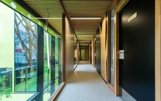 green design, eco design, sustainable design , Laraqui Bringer Architecture, Chaville France, Timber clad facade, lace like latticework, cultural center