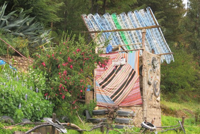 Bolivia, Kasa Cultural Sol y Luna, eco-friendly accommodation, Lake Titicaca, recycled materials, dry toilet, rainwater collection system, solar water heater, vegetable garden, empowering women, Libertad,