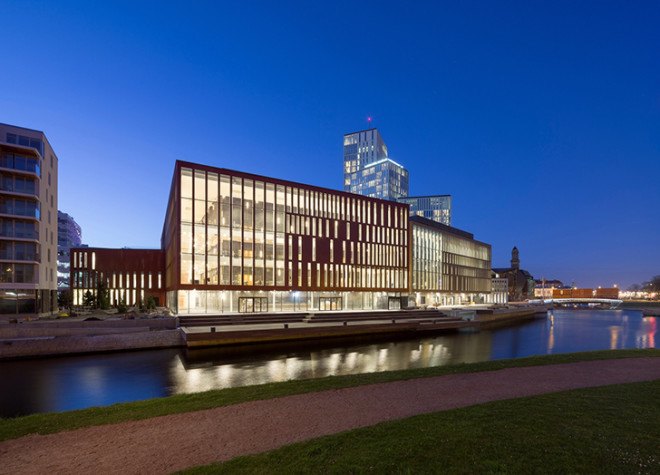 Schmidt Hammer Lassen, Malmö Live, Sweden, Danish architects, cultural complex, conference hall, hotel deisgn, glass facade, public spaces, skatepark, promenade