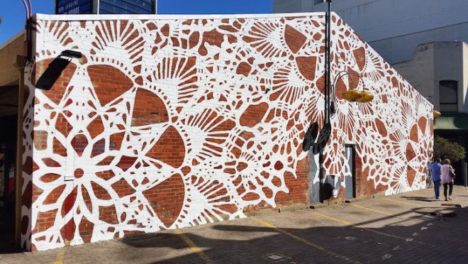 Nespoon, lace, lace graffiti art, graffiti art, lace urban art, doily urban art, street art,
