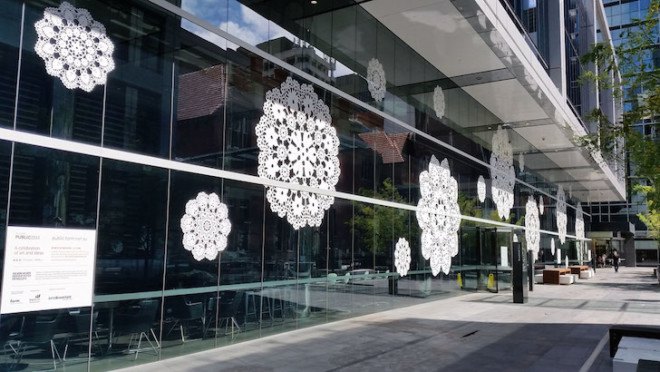Nespoon, lace, lace graffiti art, graffiti art, lace urban art, doily urban art, street art,