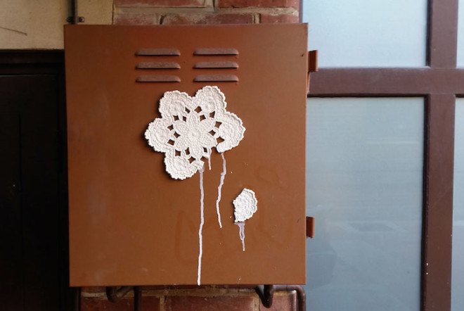 Nespoon, lace, lace graffiti art, graffiti art, lace urban art, doily urban art, street art,