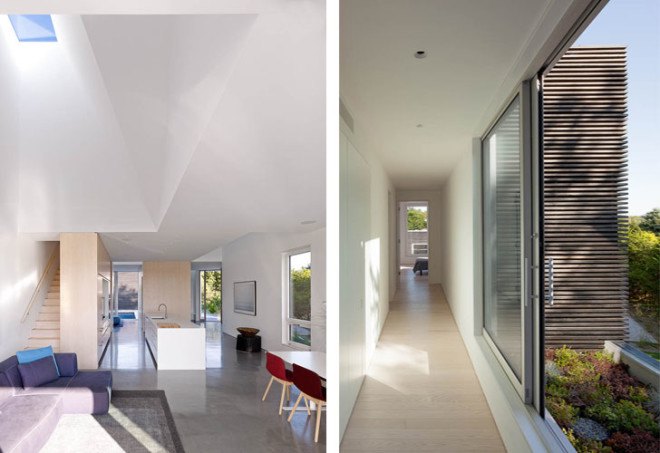 Quonochontaug House, Bernheimer Architecture, Rhode Island, daylit house, vacation home, holiday house, natural light, daylighting, wooden facade, pool, skylights