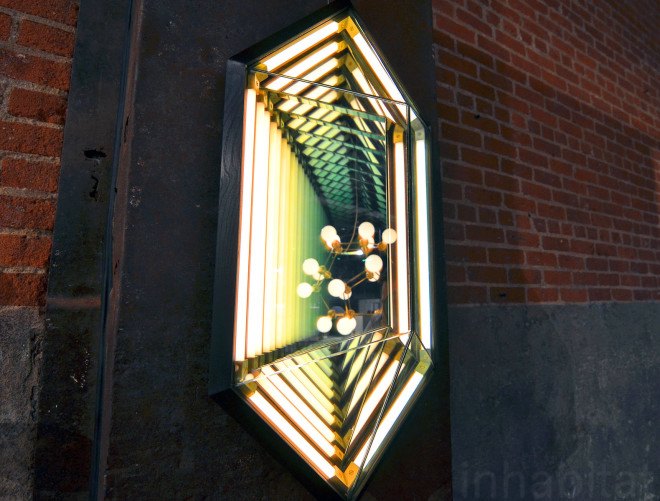 Rosie Li, lighting designer, Brooklyn lighting designer, ICFF, International Contemporary Furniture Fair, NY Design Week, New York Design Week, Rosie Li Studio, hexagonal mirror light, green lighting, artistic lighting, sculptural lighting