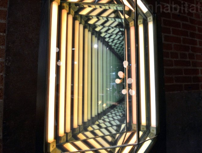 Rosie Li, lighting designer, Brooklyn lighting designer, ICFF, International Contemporary Furniture Fair, NY Design Week, New York Design Week, Rosie Li Studio, hexagonal mirror light, green lighting, artistic lighting, sculptural lighting