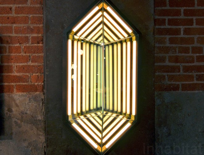 Rosie Li, lighting designer, Brooklyn lighting designer, ICFF, International Contemporary Furniture Fair, NY Design Week, New York Design Week, Rosie Li Studio, hexagonal mirror light, green lighting, artistic lighting, sculptural lighting