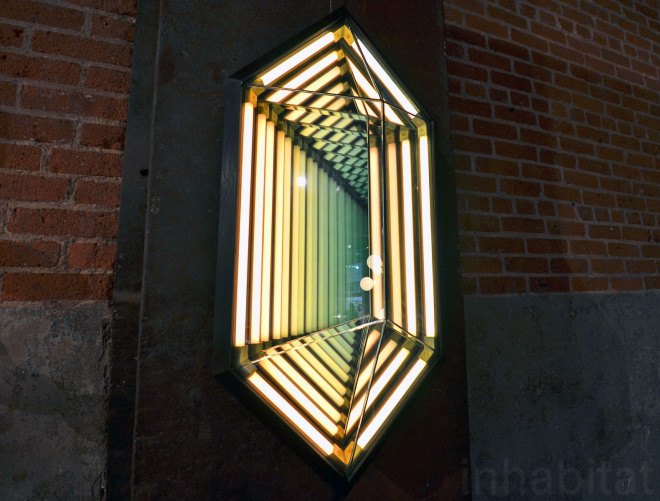 Rosie Li, lighting designer, Brooklyn lighting designer, ICFF, International Contemporary Furniture Fair, NY Design Week, New York Design Week, Rosie Li Studio, hexagonal mirror light, green lighting, artistic lighting, sculptural lighting