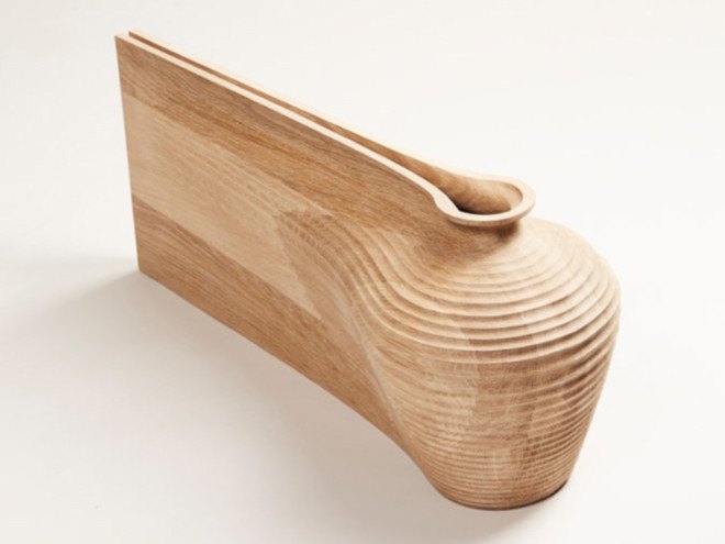 wooden vases, Zaha Hadid design, Gareth Neal, digital fabrication, hand-made design, green technology, wooden design, sculptural design, traditional manufacturing techniques, robot-made design, robotic arm