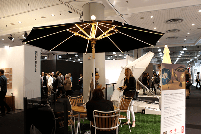 “green furniture”, “sustainable furniture”, design events, design shows, icff, green design, green housewares, green interiors, green products, new york design week, nyc x design, sustainable design, international contemporary furniture fair, transforming furniture, double duty furniture, slik, slik parasol, led parasol,