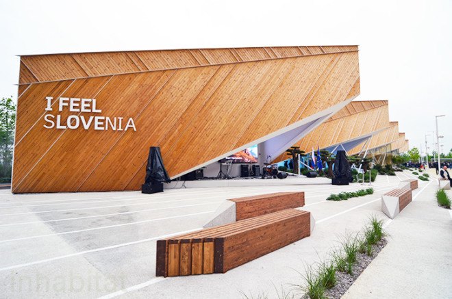 Slovenia pavilion, Milan Expo, Expo 2015, world expo, expo pavilion, SoNo Arhitekti, Slovenian architects, prefab, prefab wood, wooden facade, sustainable wood, sustainable food