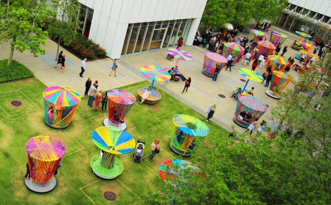 spinning tops, Los Trompos, Hector Esrawe, Ignacio Cadena, the spinning tops installation, atlanta, High Museum of Art, Mi Casa Your Casa, urban art, art interventions, art installation, the woodruff arts center campus