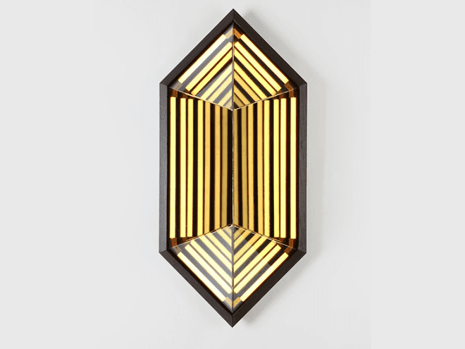 Rosie Li, lighting designer, Brooklyn lighting designer, ICFF, International Contemporary Furniture Fair, NY Design Week, New York Design Week, Rosie Li Studio, hexagonal mirror light, green lighting, artistic lighting, sculptural lighting