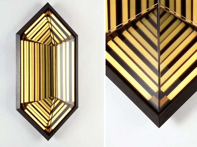 Rosie Li, lighting designer, Brooklyn lighting designer, ICFF, International Contemporary Furniture Fair, NY Design Week, New York Design Week, Rosie Li Studio, hexagonal mirror light, green lighting, artistic lighting, sculptural lighting