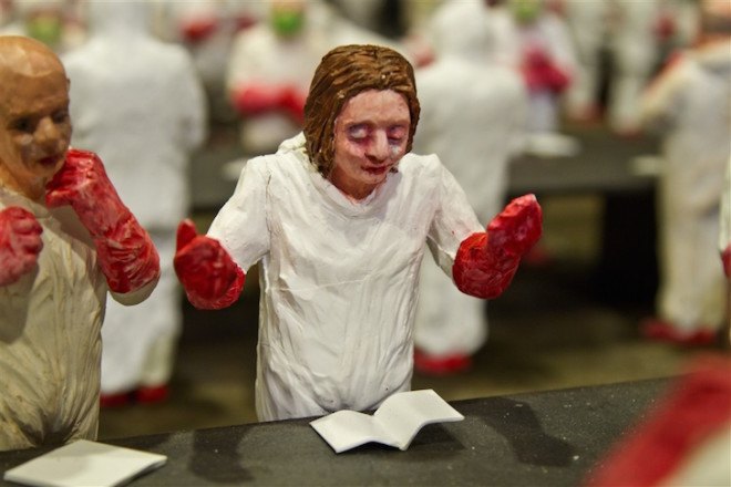 Isaac Cordal, The School, art installation, university, industrialized education, industrialized learning, capitalism in universities, for profit university