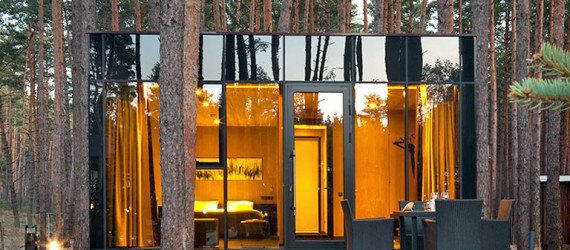 green design, eco design, sustainable design, Relax Park Verholy, Poltova Ukraine, YOD Design Lab, stilted house, prefabricated cabin, mirrored glass