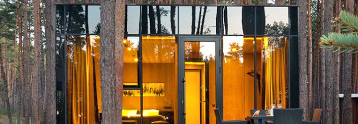 green design, eco design, sustainable design, Relax Park Verholy, Poltova Ukraine, YOD Design Lab, stilted house, prefabricated cabin, mirrored glass