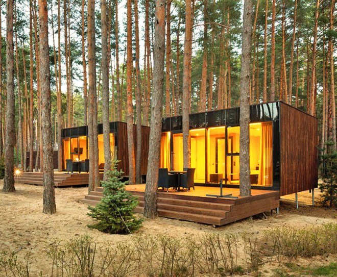 green design, eco design, sustainable design, Relax Park Verholy, Poltova Ukraine, YOD Design Lab, stilted house, prefabricated cabin, mirrored glass