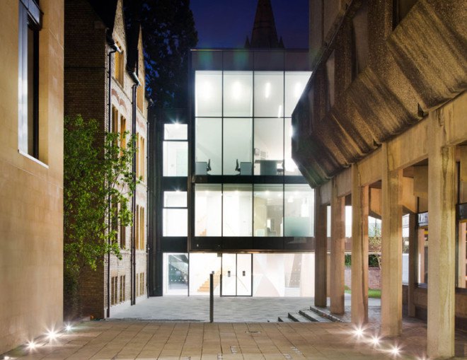 Zaha Hadid, Oxford, steel facade, reflective facade, stainless steel, Zaha Hadid Architects, reading room design, oak veneer, acoustic performance, green building, UK architecture, university campus