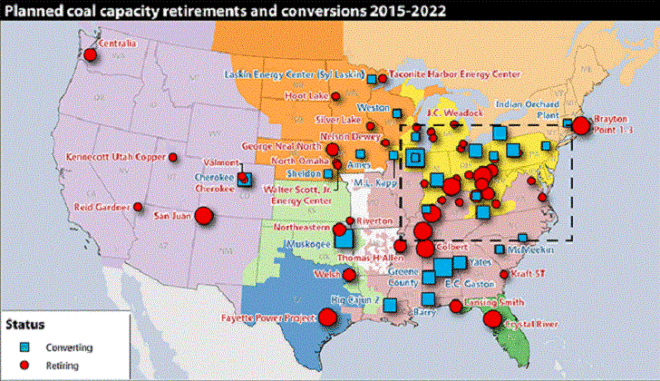 coal shutdown, coal shutdown map, coal map, EPA map