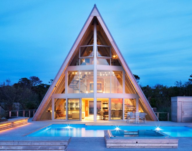 Bromley Caldari Architects, Fire Island, seaside home, A-frame, green renovation, New York architects, wooden architecture, wooden lattice