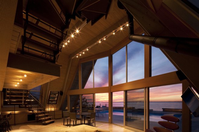Bromley Caldari Architects, Fire Island, seaside home, A-frame, green renovation, New York architects, wooden architecture, wooden lattice