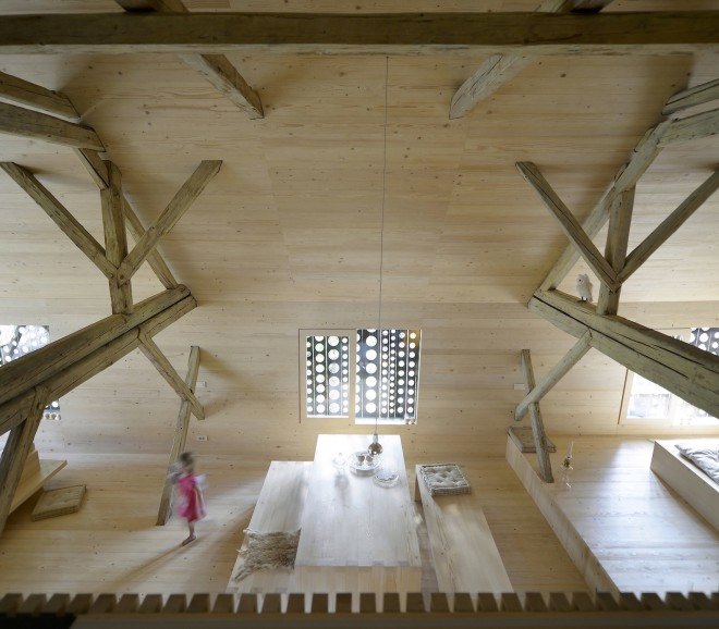 OFIS Architects, adaptive reuse, Alpine Barn Apartment by OFIS Architects, Alpine Barn Apartment, barn restoration, barn transformation, barn loft apartment, barn loft, Slovenia,
