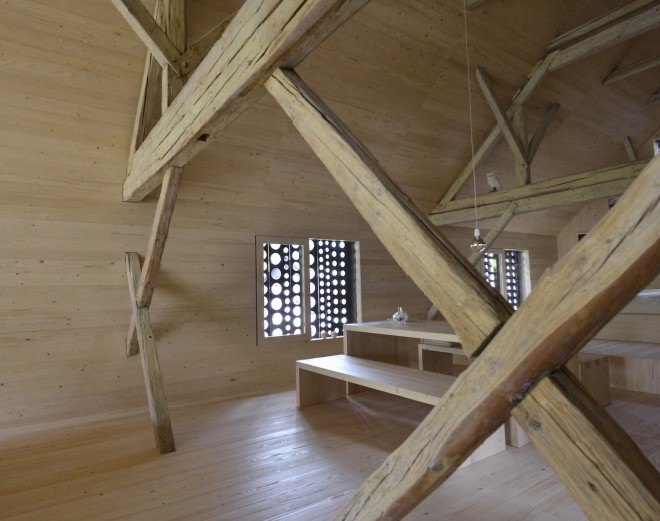 OFIS Architects, adaptive reuse, Alpine Barn Apartment by OFIS Architects, Alpine Barn Apartment, barn restoration, barn transformation, barn loft apartment, barn loft, Slovenia,
