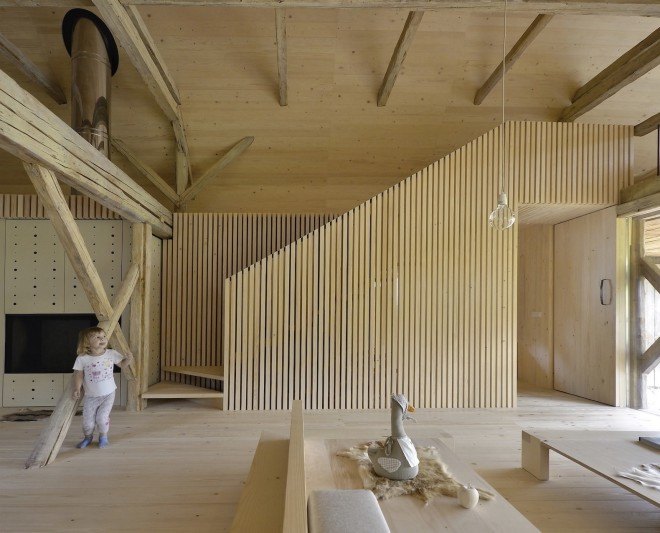 OFIS Architects, adaptive reuse, Alpine Barn Apartment by OFIS Architects, Alpine Barn Apartment, barn restoration, barn transformation, barn loft apartment, barn loft, Slovenia,