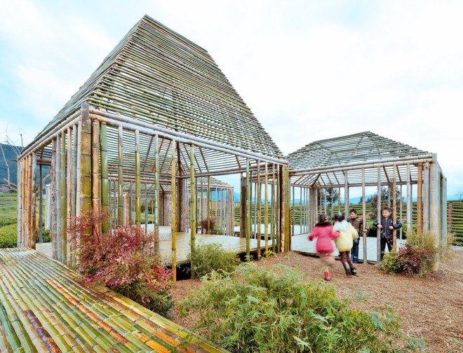 DNA - Design And Architecture, pavilions, bamboo, bamboo architecture, natural light, locally sourced materials, natural materials, renewable building materials, China, skylights, multi-purpose spaces, green architecture