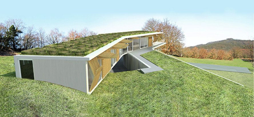 OneOfficeArchitects, Casa Trasanquelos, Spain, underground home, green-roofed house, green roof, courtyard, transparent facade, wood screens, green architecture
