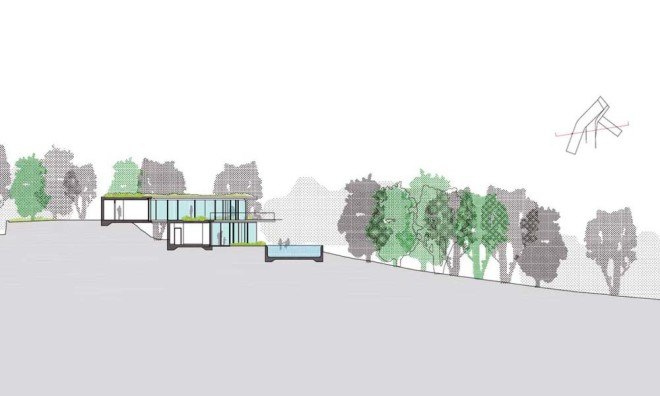 OneOfficeArchitects, Casa Trasanquelos, Spain, underground home, green-roofed house, green roof, courtyard, transparent facade, wood screens, green architecture