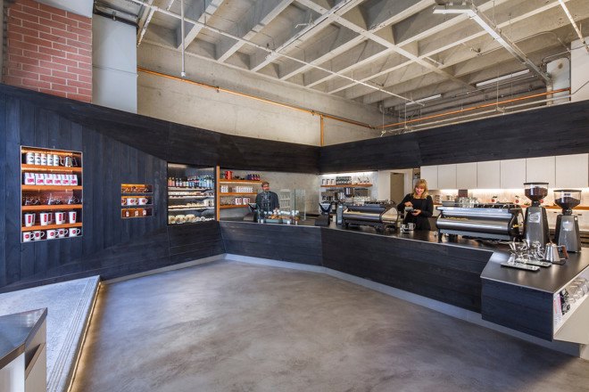 jones | haydu, cafe, green interior, San Francisco, revitalization, green design, scorched wood, wood facade, wood siding, green materials
