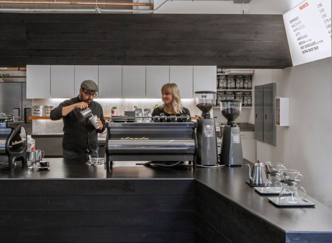jones | haydu, cafe, green interior, San Francisco, revitalization, green design, scorched wood, wood facade, wood siding, green materials