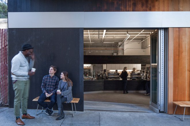 jones | haydu, cafe, green interior, San Francisco, revitalization, green design, scorched wood, wood facade, wood siding, green materials