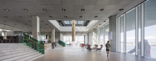 Dokk1, Dokk1 Aarhus, Aarhus, schmidt hammer lassen, schmidt hammer lassen architects, energy efficient library, library design, aarhus river, Danish 2015 energy classification, solar power, Urban Mediaspace,