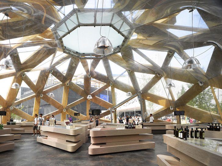 green design, eco design, sustainable design, Love IT Pavilion, Copagri, Expo Milano 2015, EMBT, temporary pavilion, open lattice pavilion, double dome pavilion