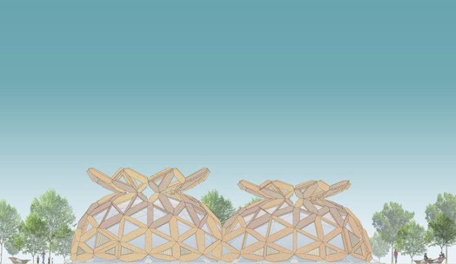 green design, eco design, sustainable design, Love IT Pavilion, Copagri, Expo Milano 2015, EMBT, temporary pavilion, open lattice pavilion, double dome pavilion