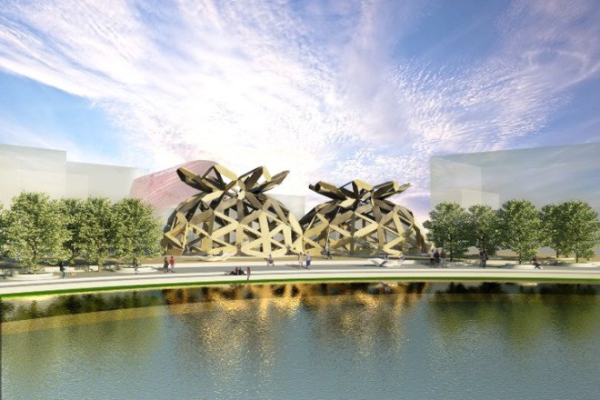 green design, eco design, sustainable design, Love IT Pavilion, Copagri, Expo Milano 2015, EMBT, temporary pavilion, open lattice pavilion, double dome pavilion