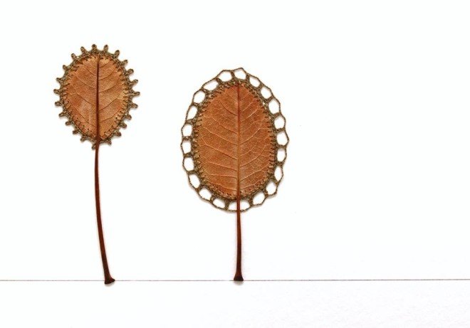 Susanna Bauer, Embroidered leaves by susanna bauer, Crocheted leaves by Susanna Bauer, crocheted leaves, embroidered leaves, Lemon Street Gallery,
