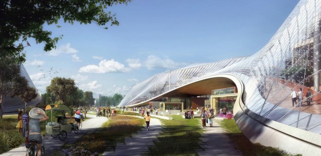 Google Mountain View, Google headquarters, Heatherwick Studio, BIG, green campus, green headquarters, transparent canopy, canopy, sustainable building, California, greenhouse